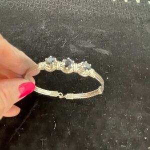 Ronaldo Chic Silver Bracelet with three black Stones.